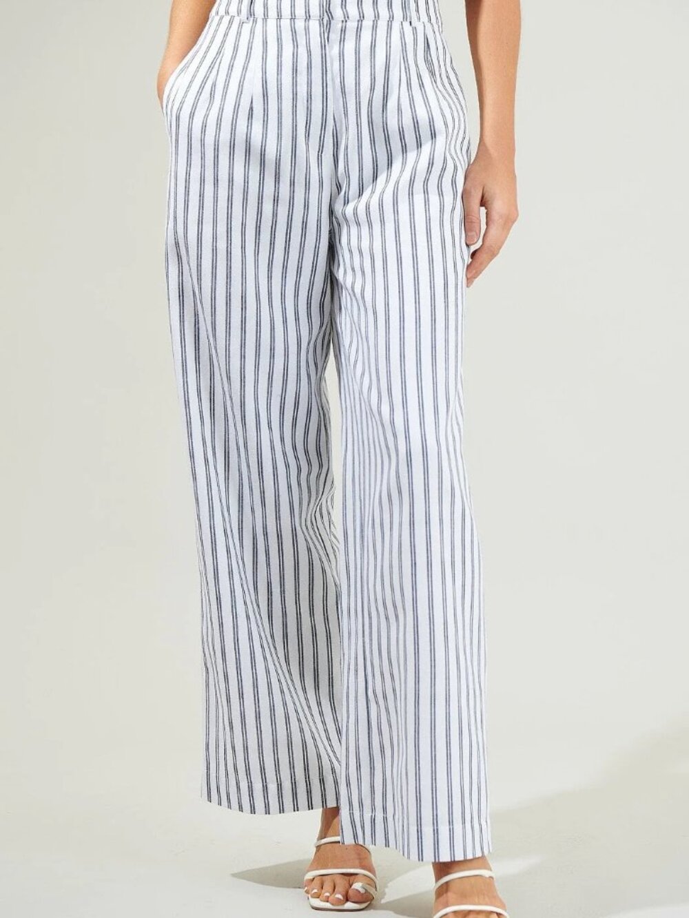 Sugarlips XL Womens Wide Leg White & navy Pinstripe Casual Pants